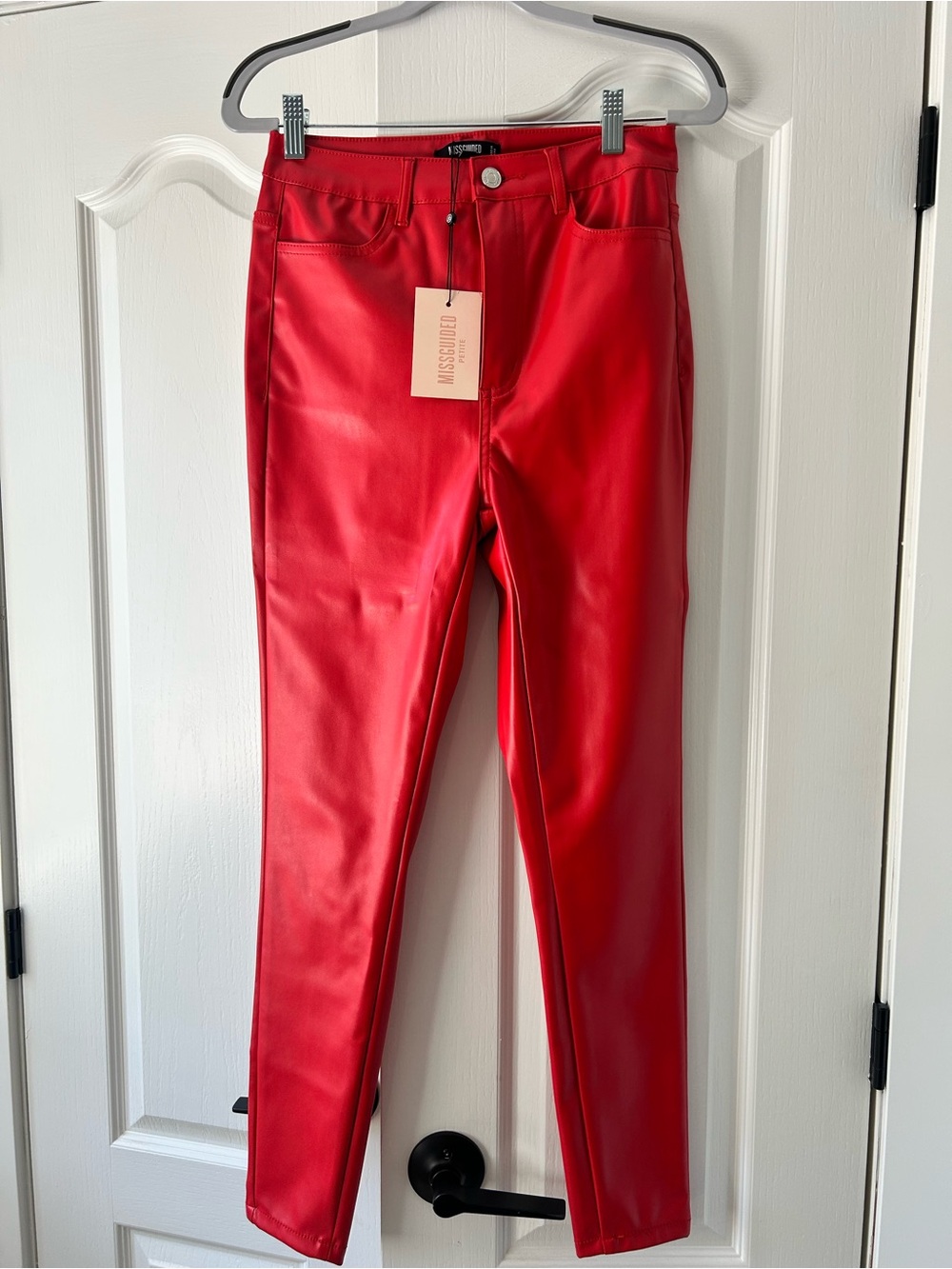Missguided Petite Red Faux Leather Trousers